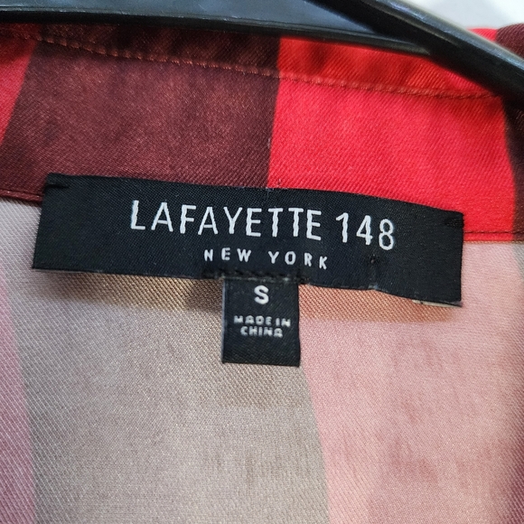 Lafayette 148 Red and Brown Geometric Patterned Shirt Sze Small - Picture 2 of 9